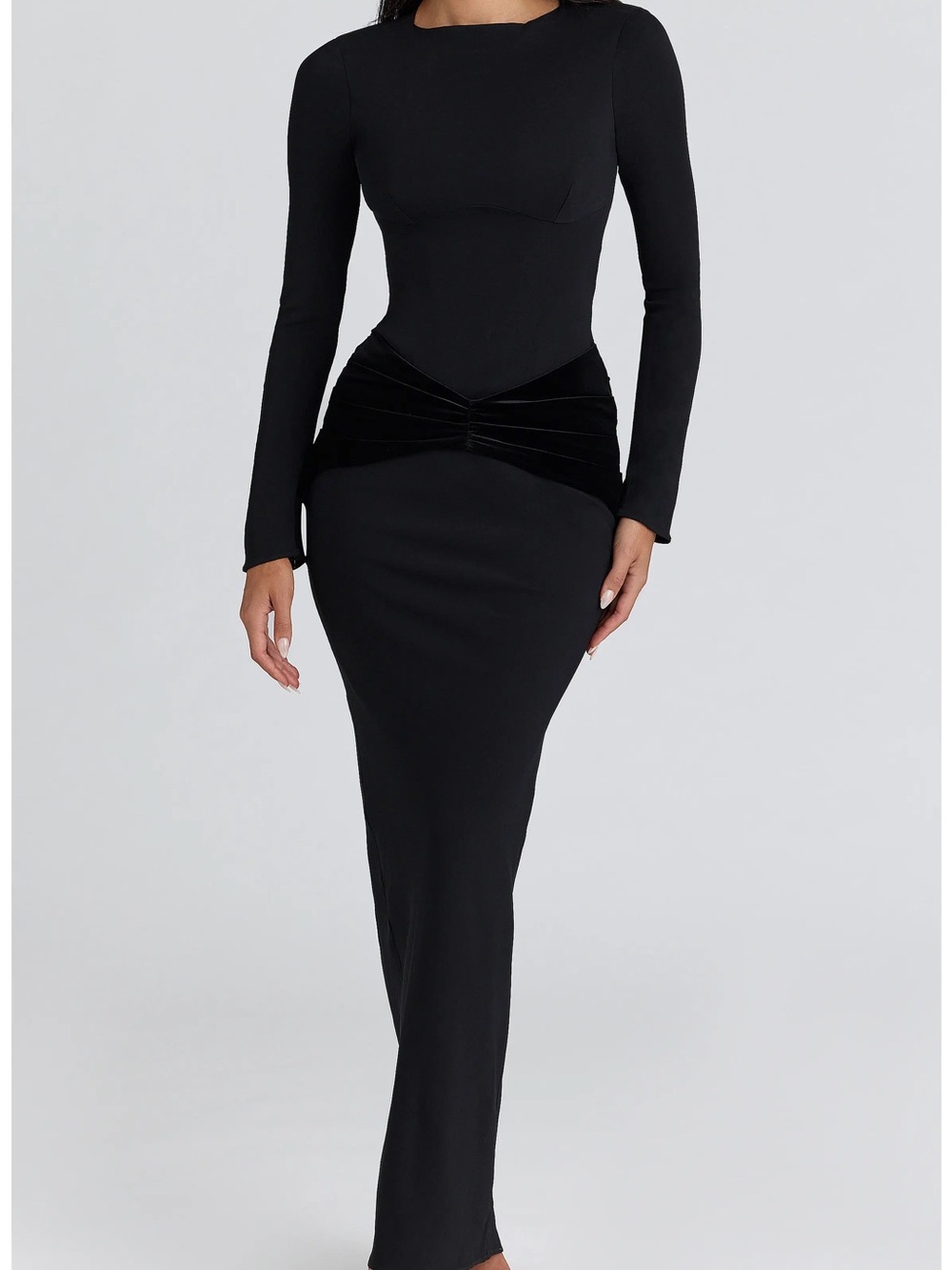 House of CB Athena Long Sleeve Stretch Crepe Gown